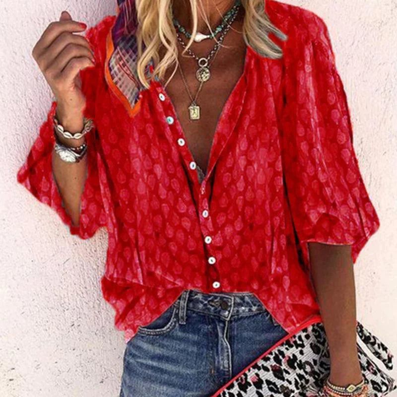 Women’s Relaxed Printed Button-Front Blouse