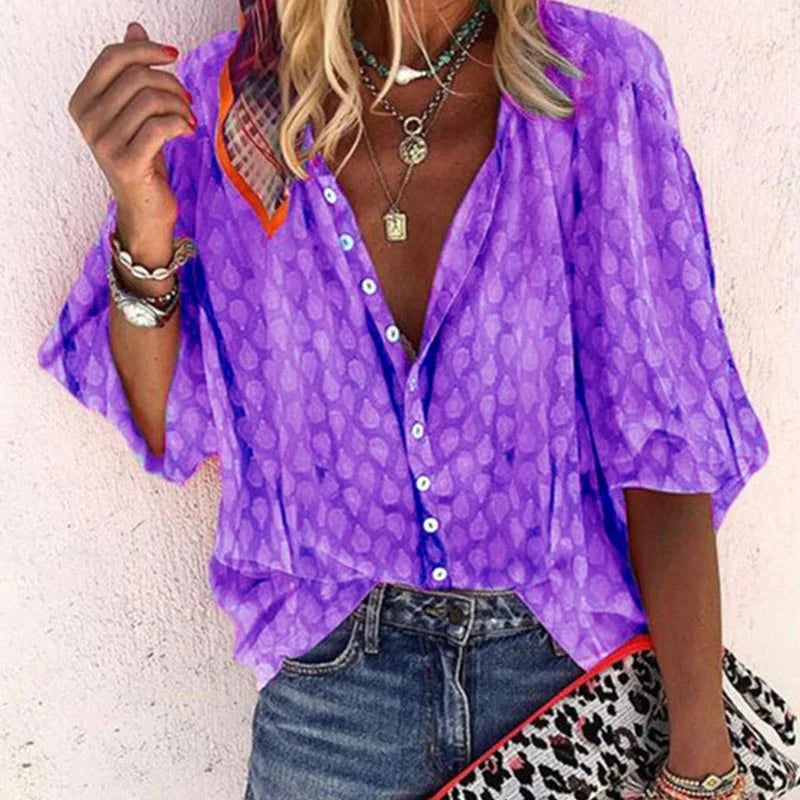 Women’s Relaxed Printed Button-Front Blouse