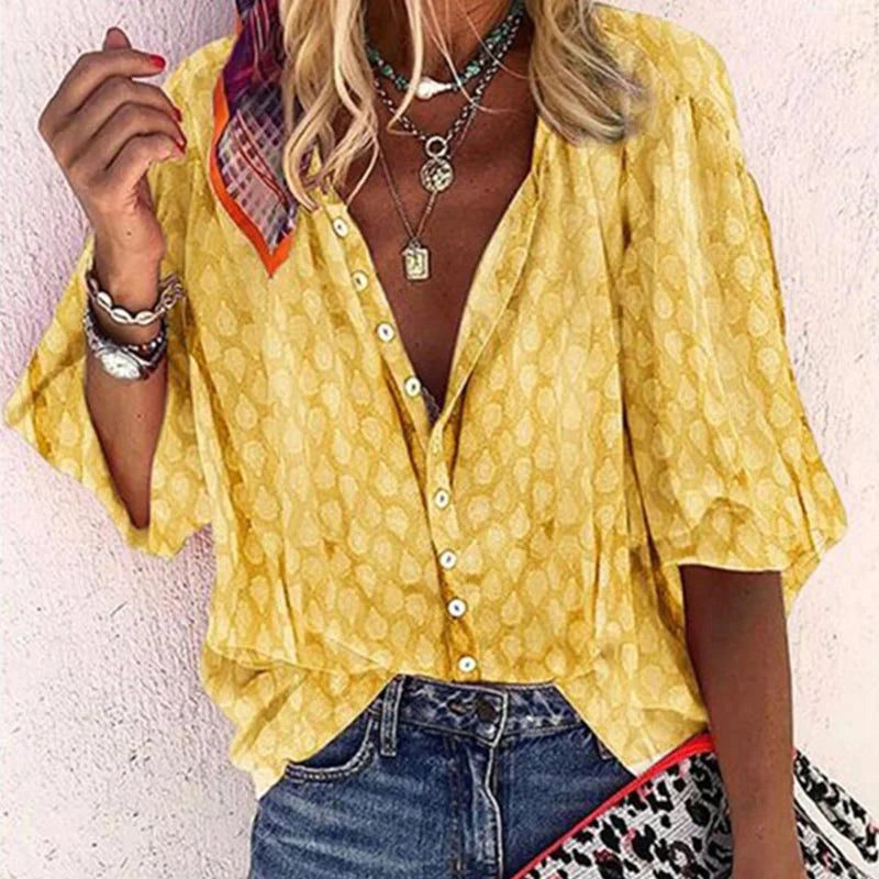 Women’s Relaxed Printed Button-Front Blouse