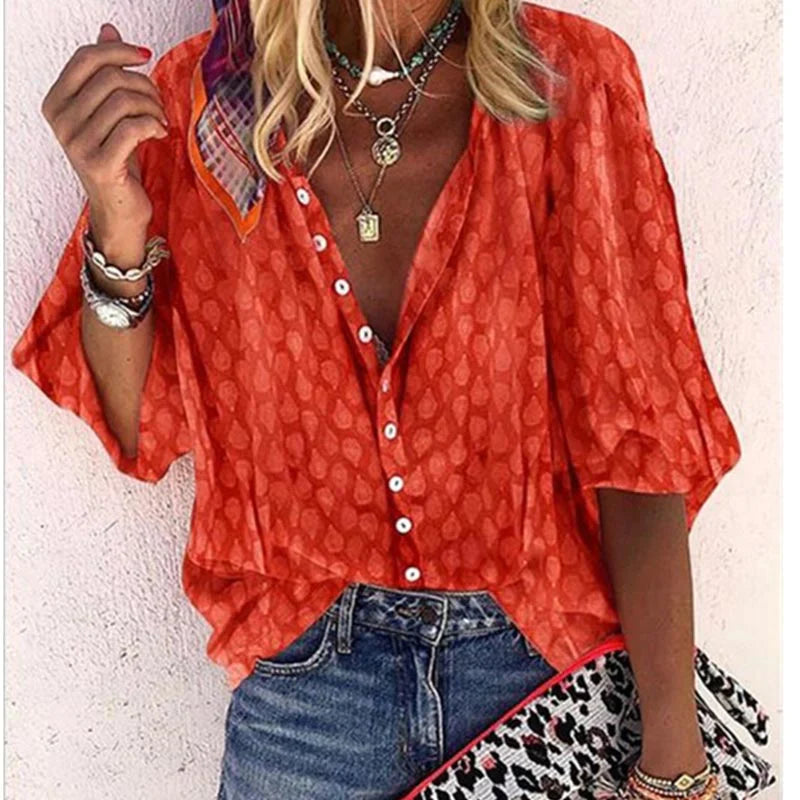 Women’s Relaxed Printed Button-Front Blouse