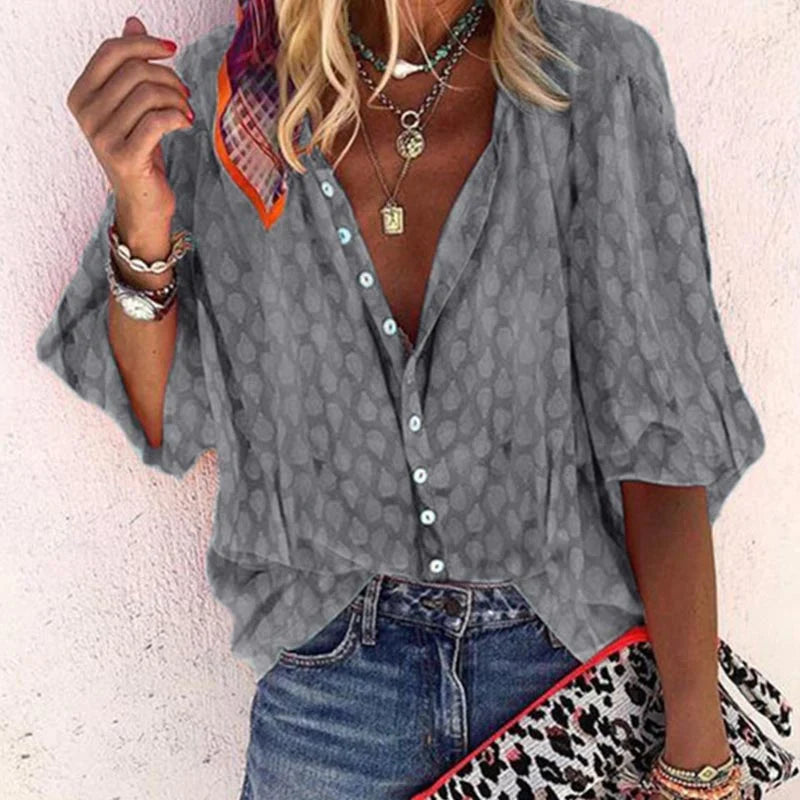 Women’s Relaxed Printed Button-Front Blouse