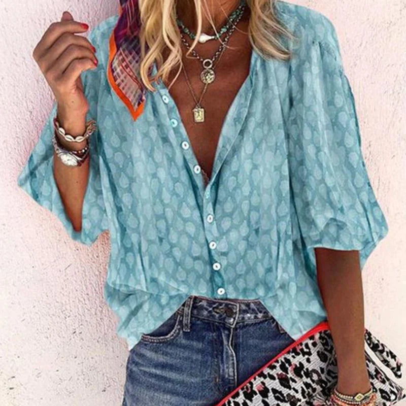 Women’s Relaxed Printed Button-Front Blouse