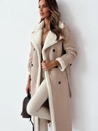 Women’s Long Lapel Coat With Plush Trim