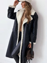 Women’s Long Lapel Coat With Plush Trim