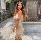 Women’s Fringe Mini Dress Feather Hem