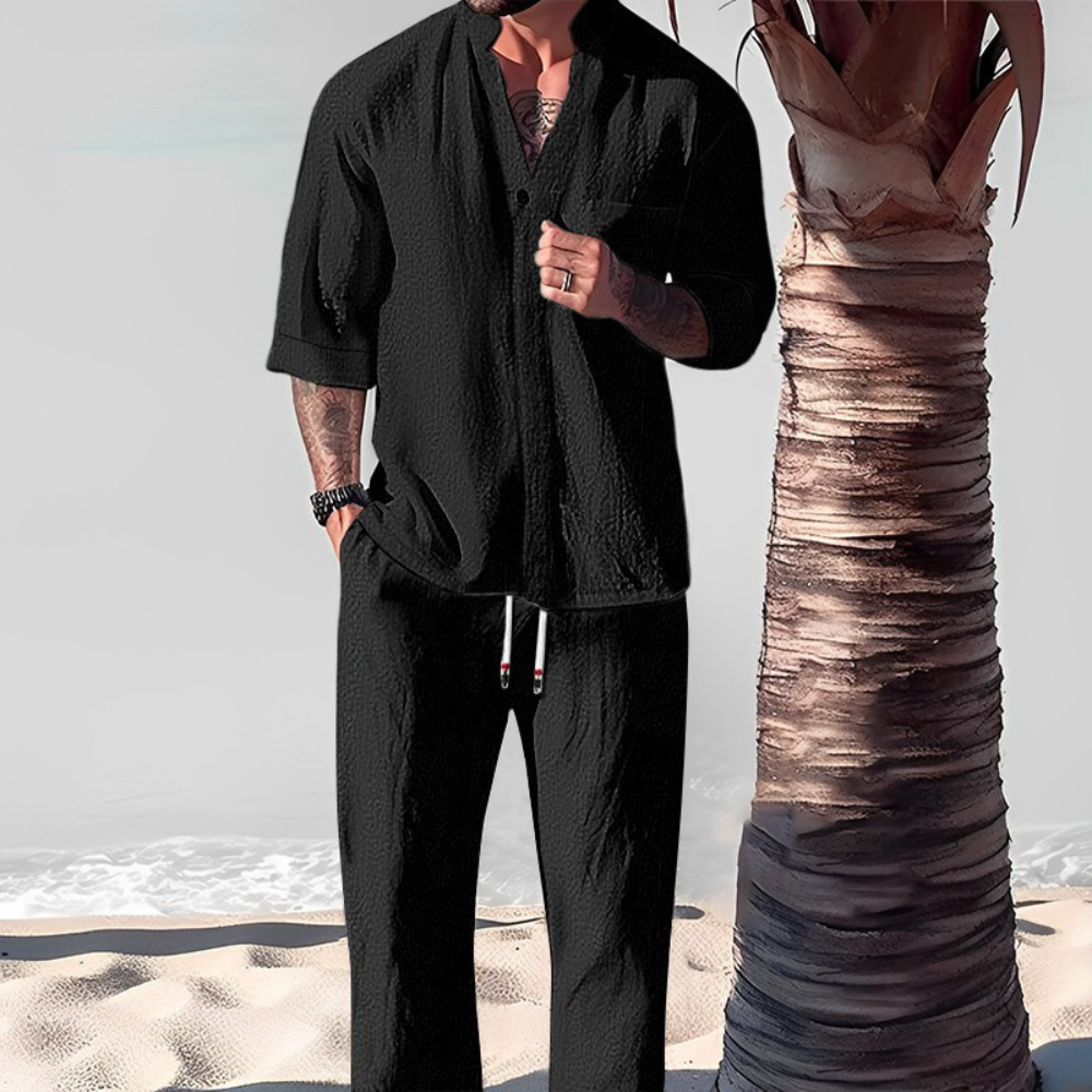 Men's Mandarin Collar Two Piece Set
