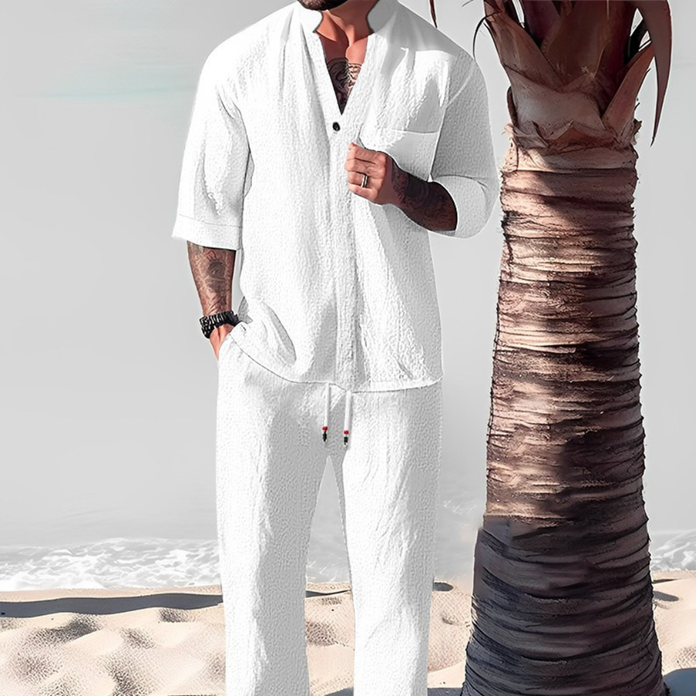 Men's Mandarin Collar Two Piece Set