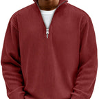 Men's Textured Knit Pullover with Quarter-Zip Collar