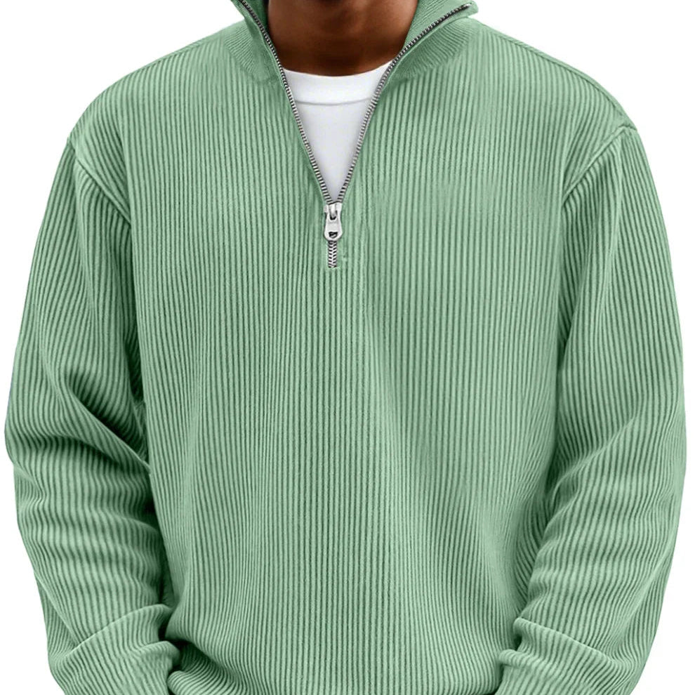 Men's Textured Knit Pullover with Quarter-Zip Collar