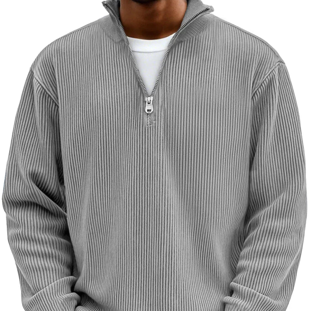 Men's Textured Knit Pullover with Quarter-Zip Collar