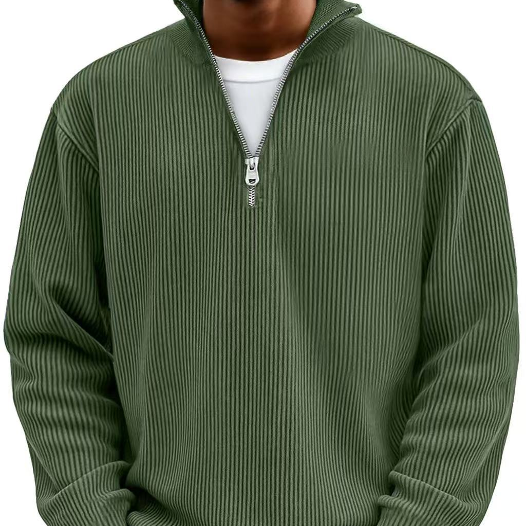 Men's Textured Knit Pullover with Quarter-Zip Collar