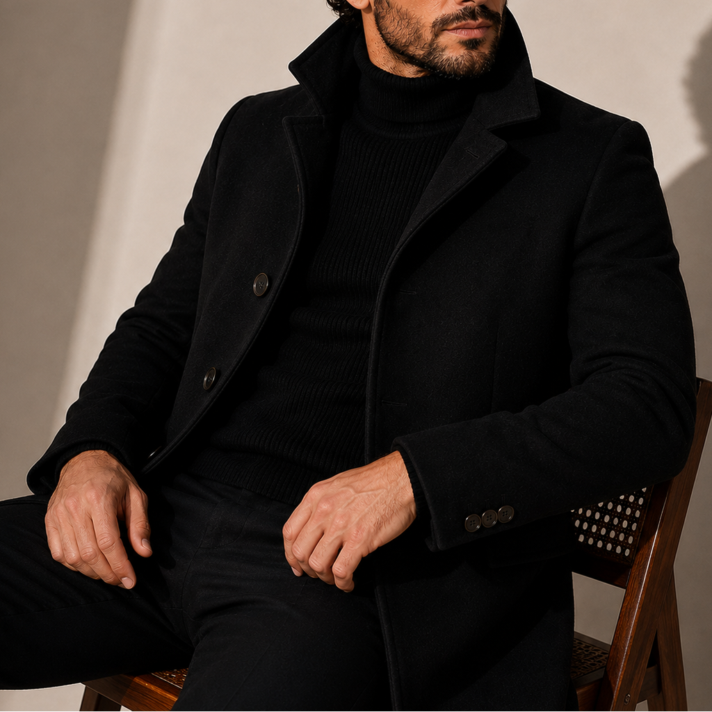 Men's Single Breasted Coat with Notched Lapels