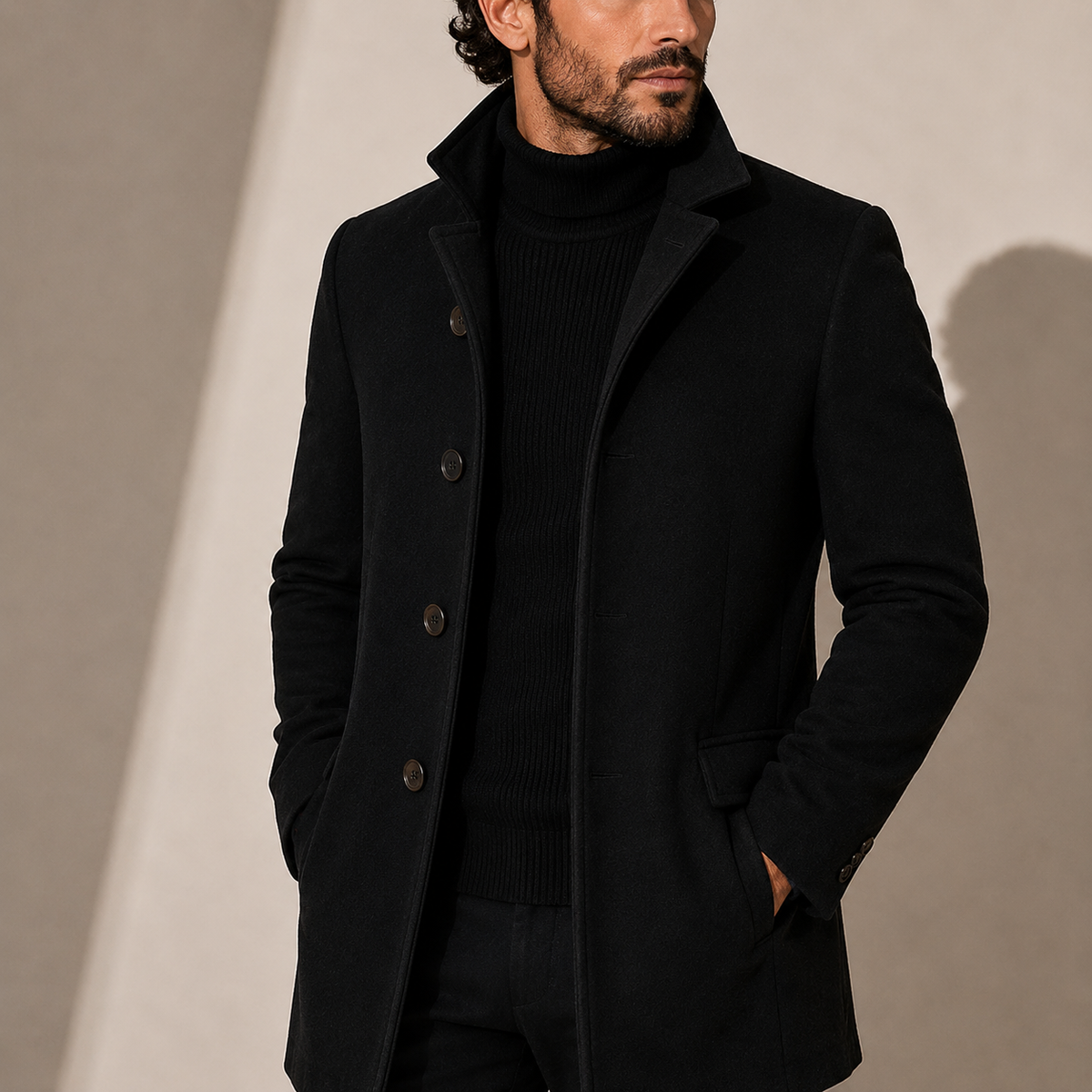 Men's Single Breasted Coat with Notched Lapels