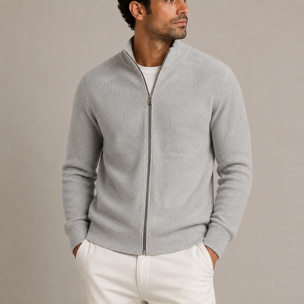 Men's Ribbed Knit Full Zip Sweater