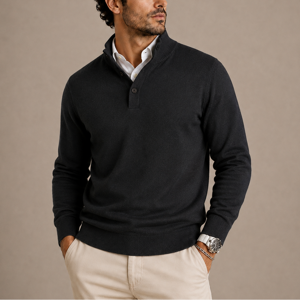Men's Mock Neck Button Pullover Sweater