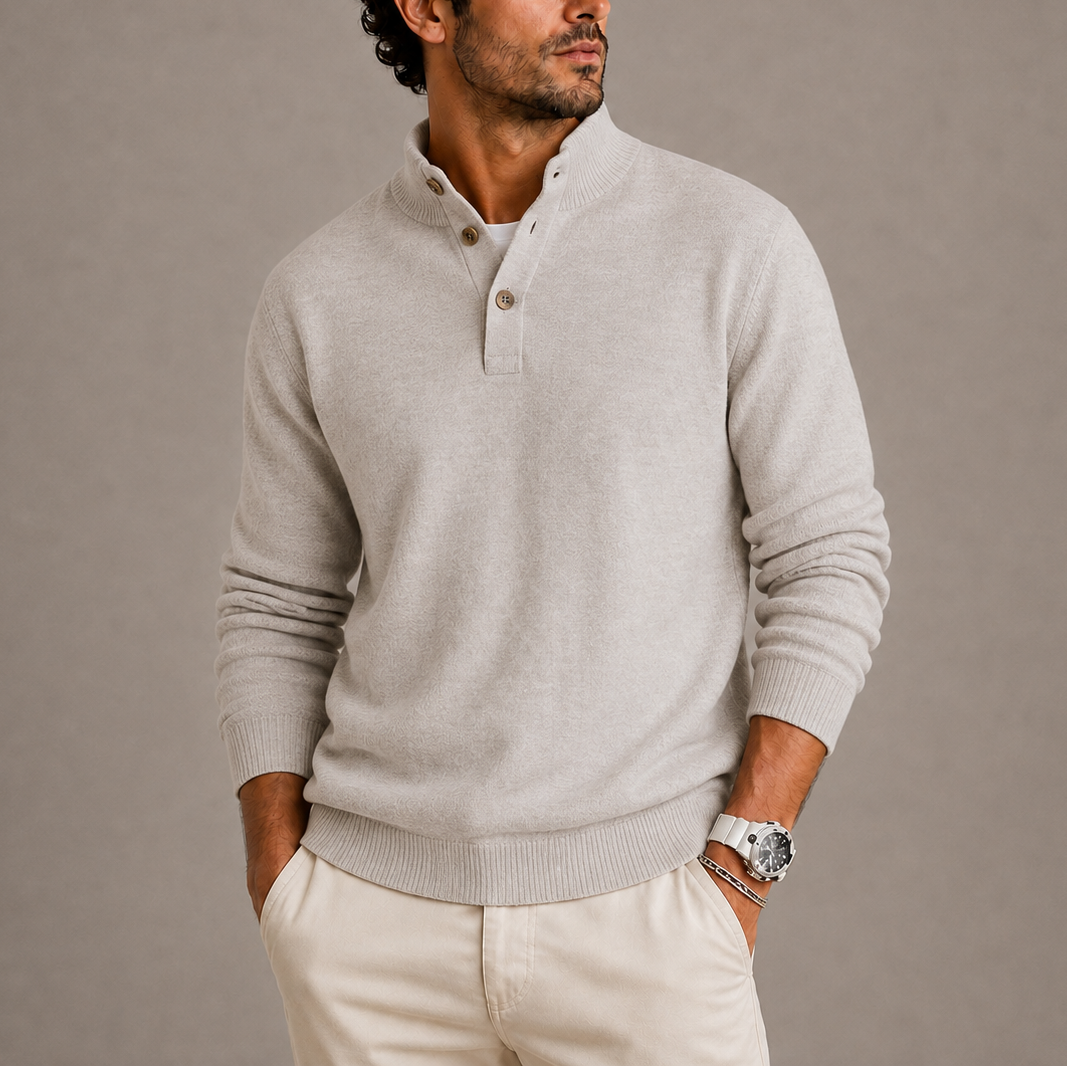 Men's Mock Neck Button Pullover Sweater