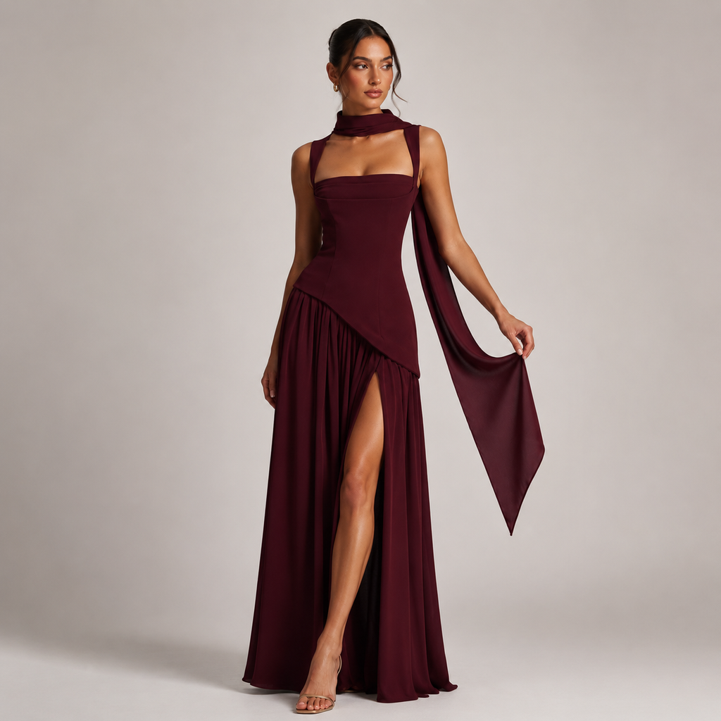 Women's Wedding Guest Maxi Dress with Slit