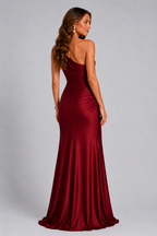 Women's One Shoulder Ruched Maxi Evening Dress