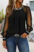Women's Rhinestone Mesh Sleeve Blouse