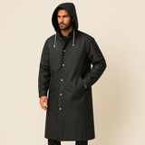 Men’s Long Hooded Coat with Snap Front