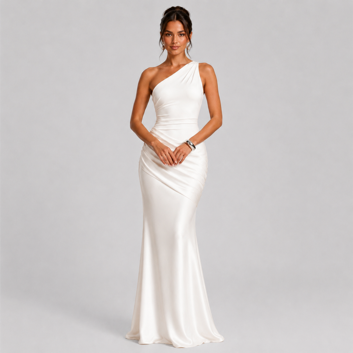Women's One Shoulder Ruched Maxi Evening Dress