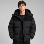Men’s Hooded Puffer Jacket with Zip Front