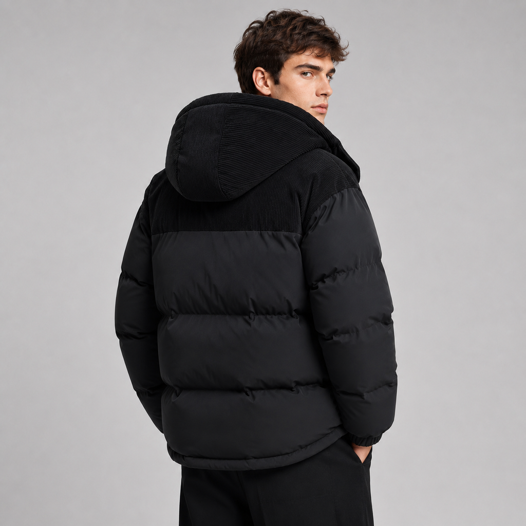 Men’s Hooded Puffer Jacket with Zip Front
