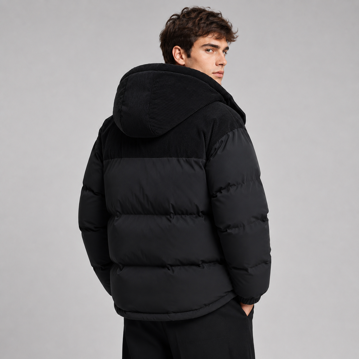 Men’s Hooded Puffer Jacket with Zip Front