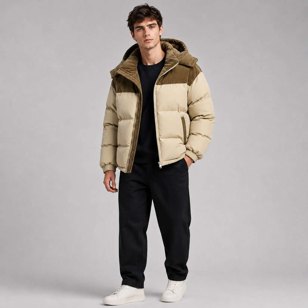 Men’s Hooded Puffer Jacket with Zip Front