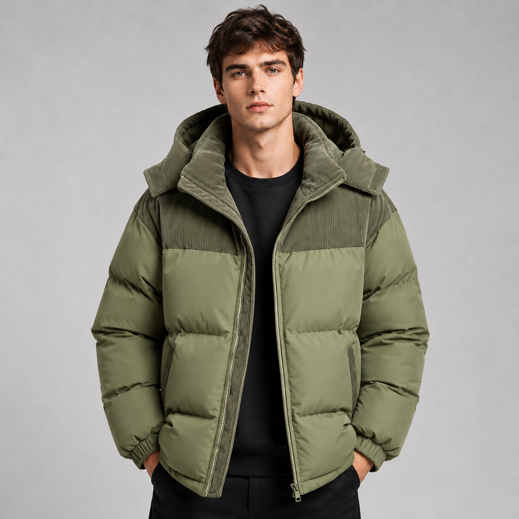 Men’s Hooded Puffer Jacket with Zip Front