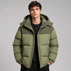 Men’s Hooded Puffer Jacket with Zip Front
