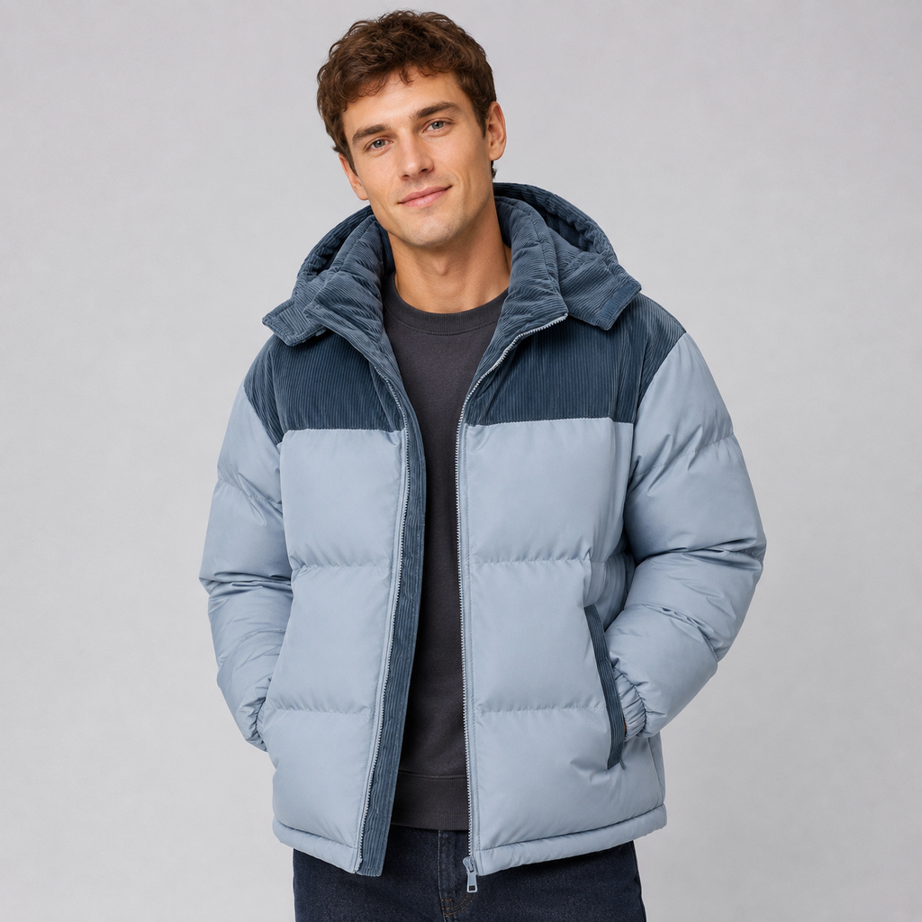 Men’s Hooded Puffer Jacket with Zip Front