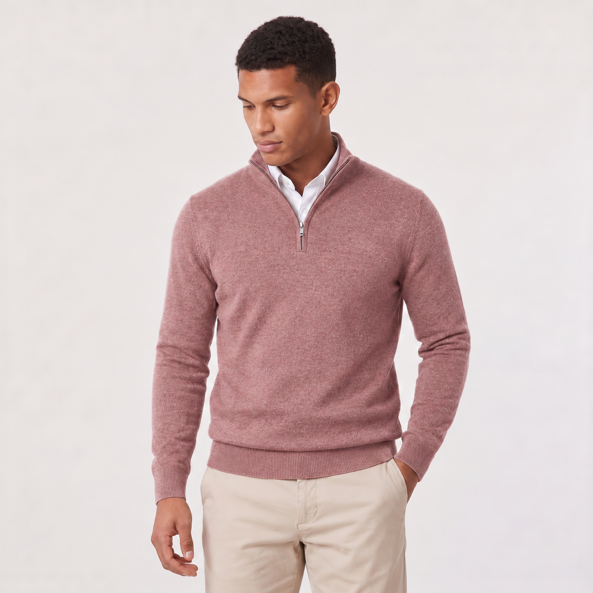 Men’s Quarter-Zip Knit Sweater with Stand Collar
