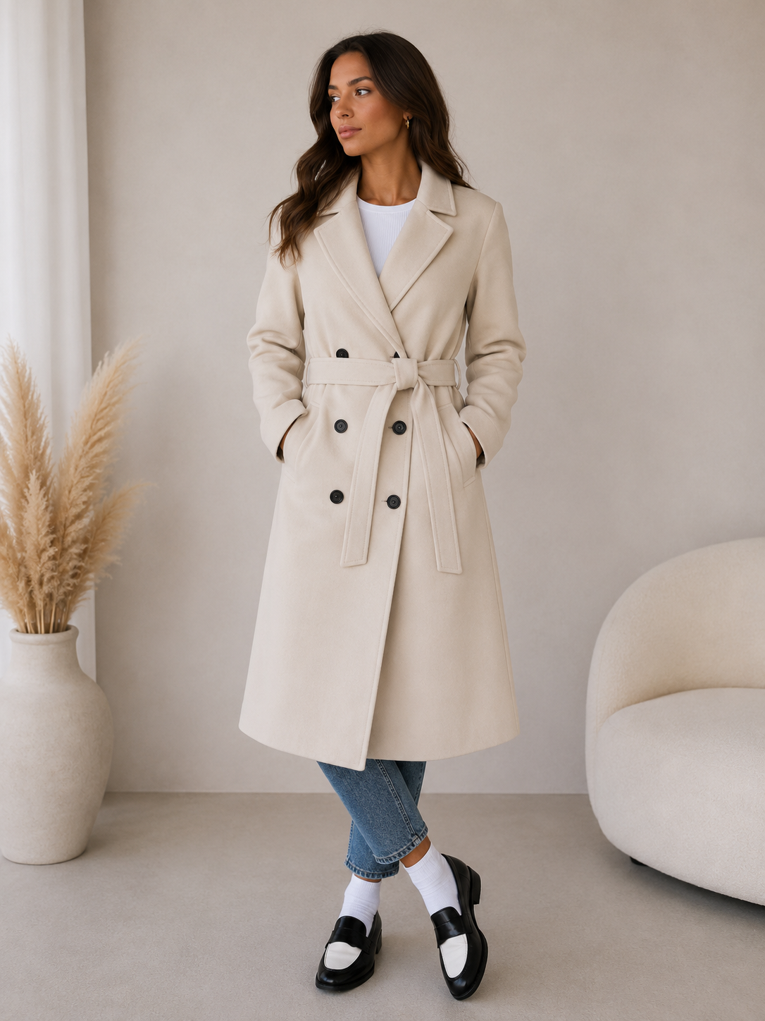 Women's Long Double-Breasted Coat