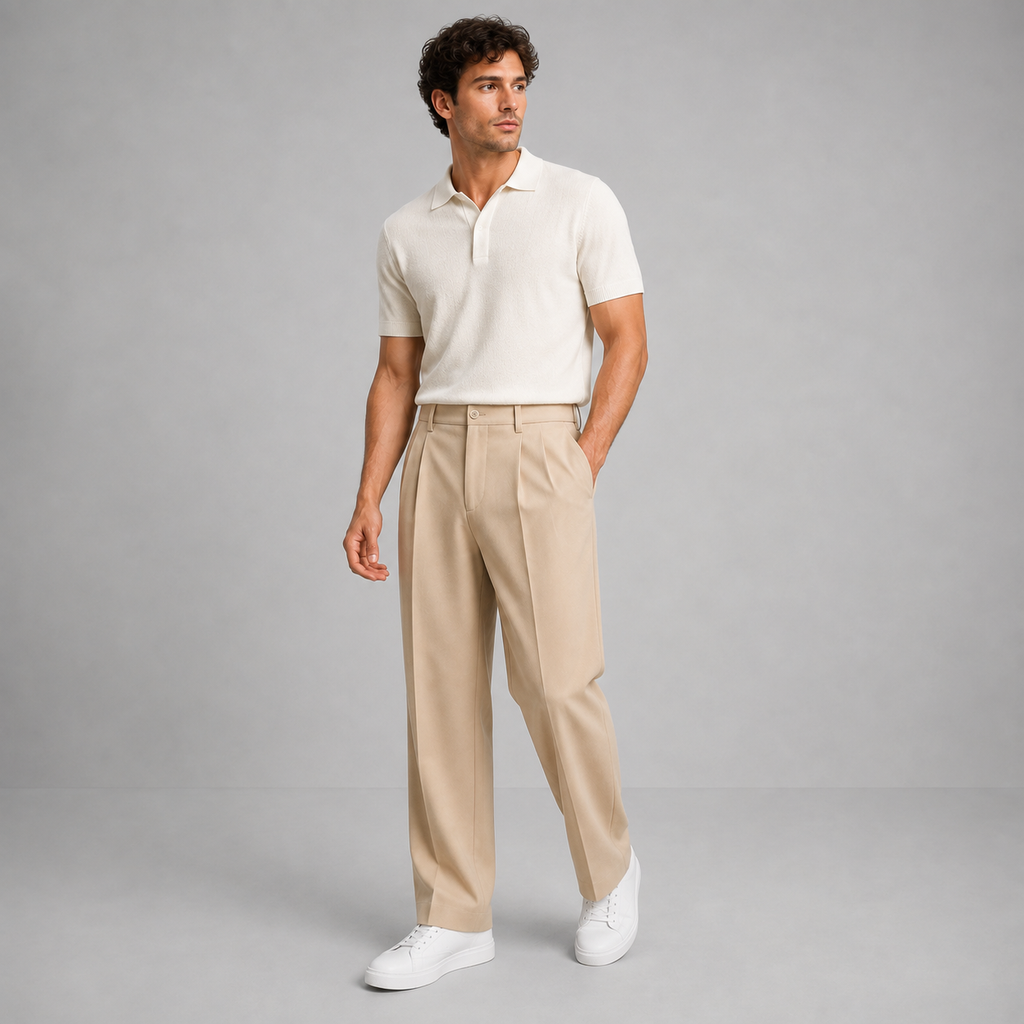 Men's Pleated Straight Leg Dress Pants