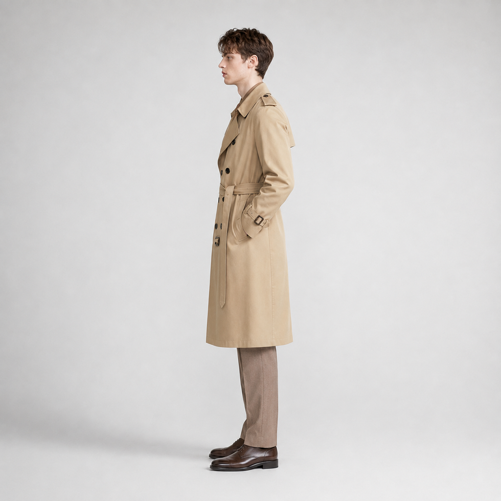 Men’s Double-Breasted Trench Coat with Belt