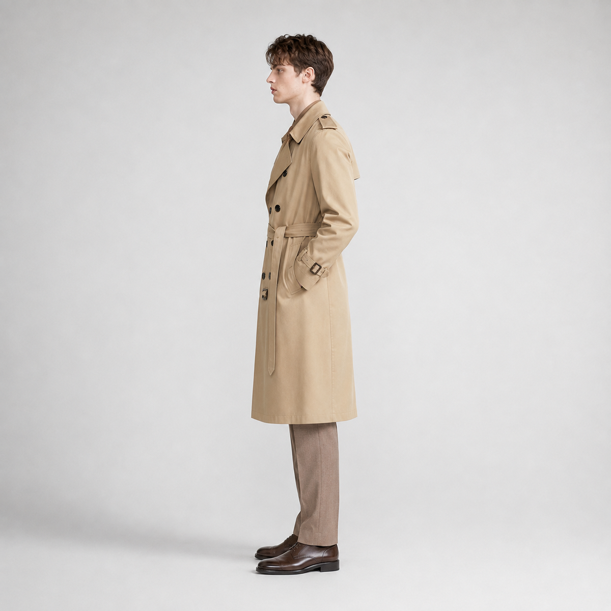 Men’s Double-Breasted Trench Coat with Belt