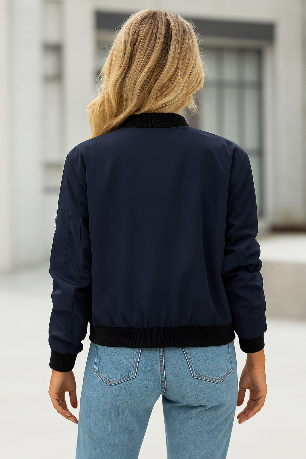 Women's Bomber Jacket with Sleeve Zip Detail