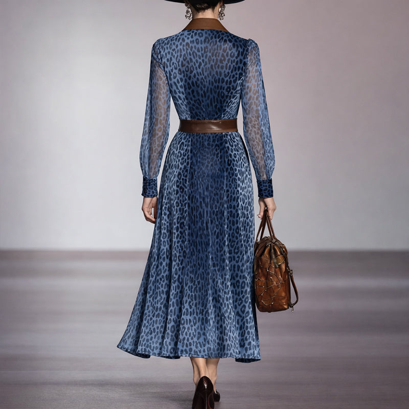 Women’s Leopard Print Midi Shirt Dress