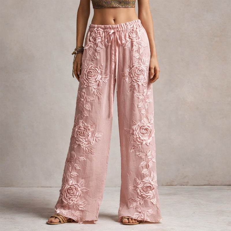 Women’s Floral Appliqué Wide-Leg Pants