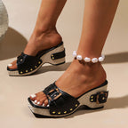 Women’s Buckle Platform Wedge Slide Sandals