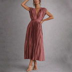 Women’s Pleated Flowy V-Neck Dress