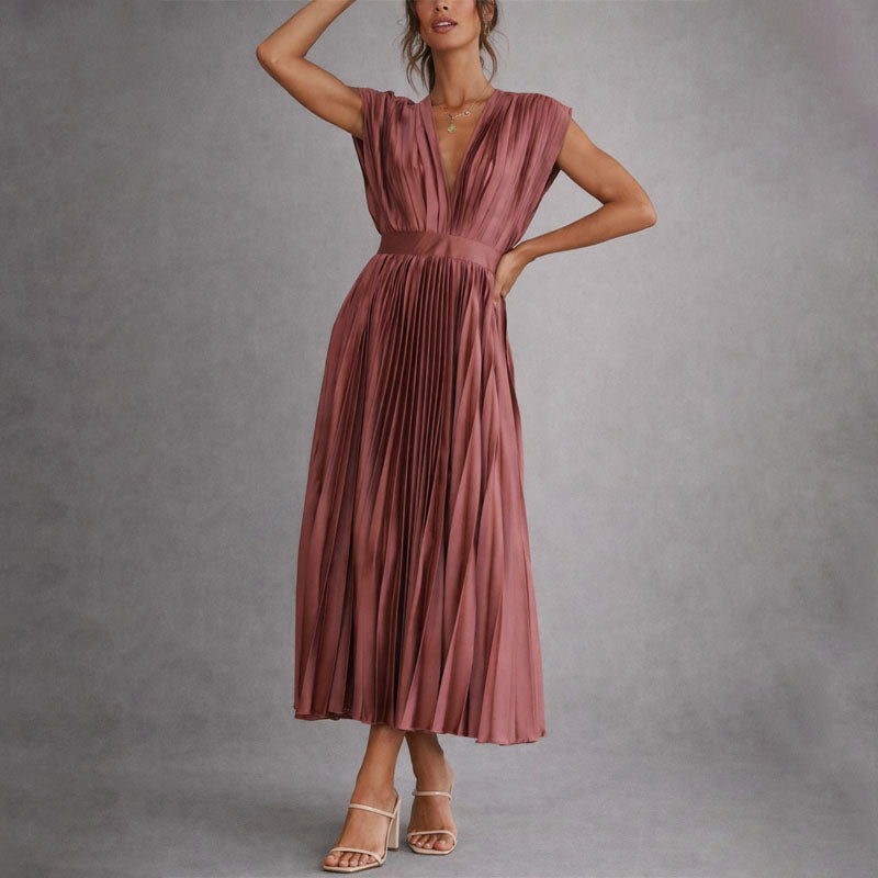Women’s Pleated Flowy V-Neck Dress