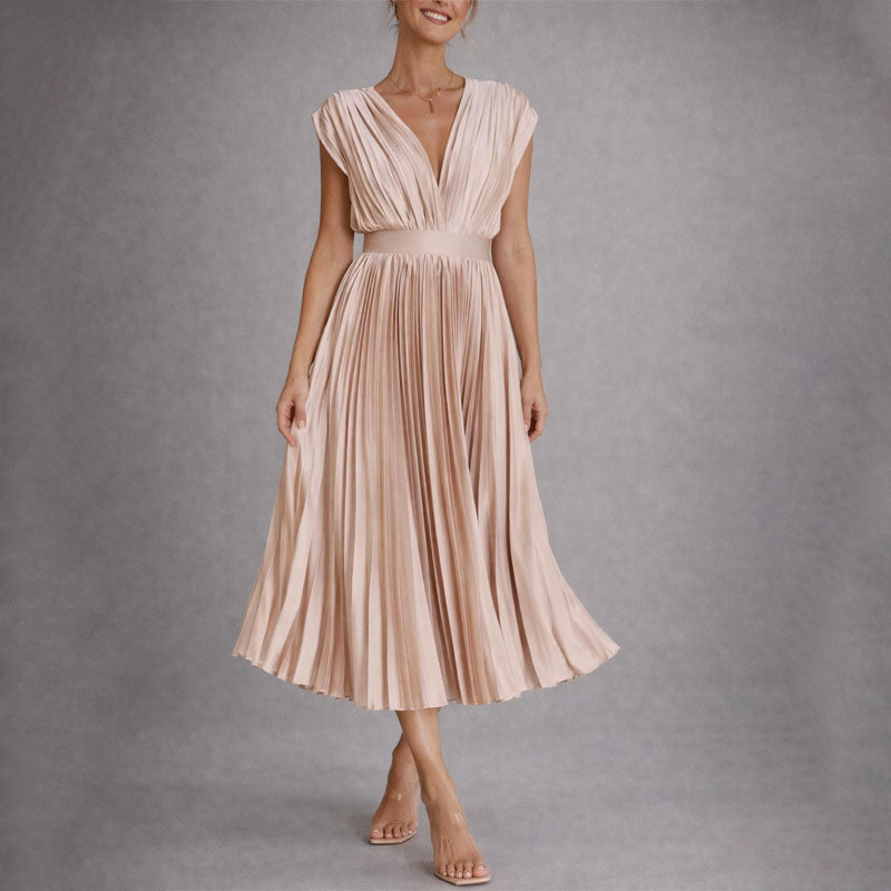 Women’s Pleated Flowy V-Neck Dress