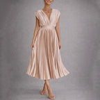 Women’s Pleated Flowy V-Neck Dress