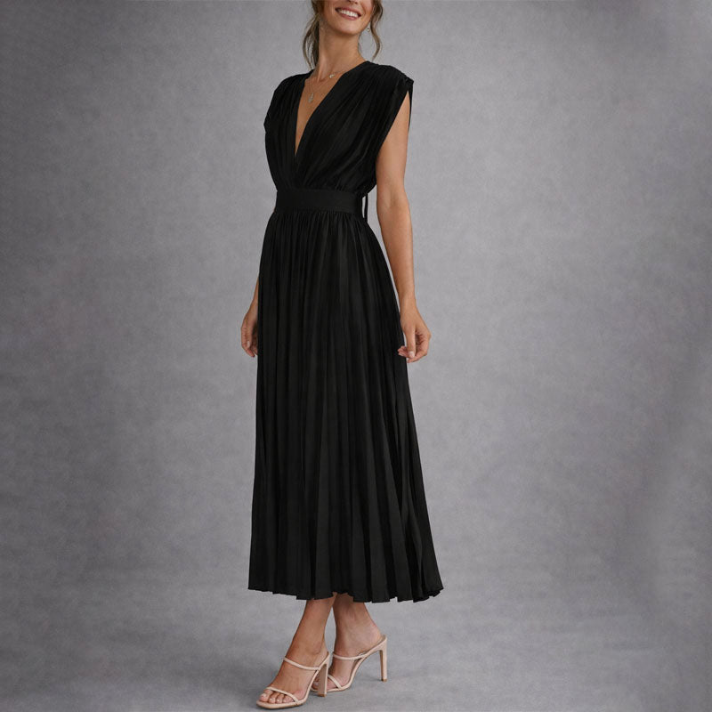 Women’s Pleated Flowy V-Neck Dress