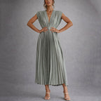 Women’s Pleated Flowy V-Neck Dress