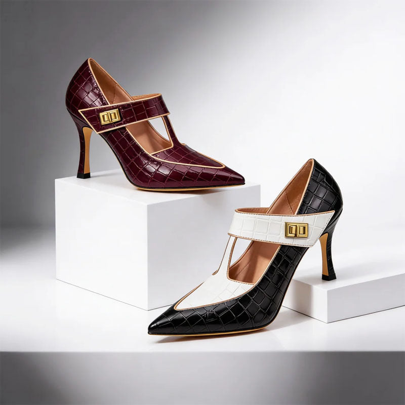 Women’s Croc-Embossed T-Strap Pumps