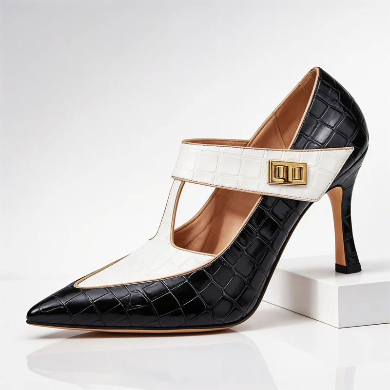Women’s Croc-Embossed T-Strap Pumps
