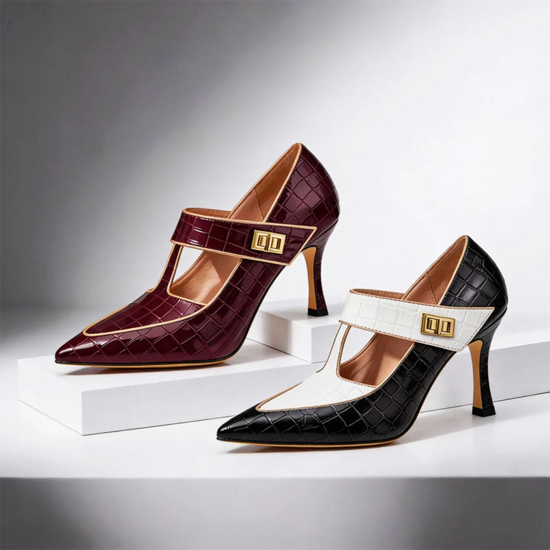 Women’s Croc-Embossed T-Strap Pumps